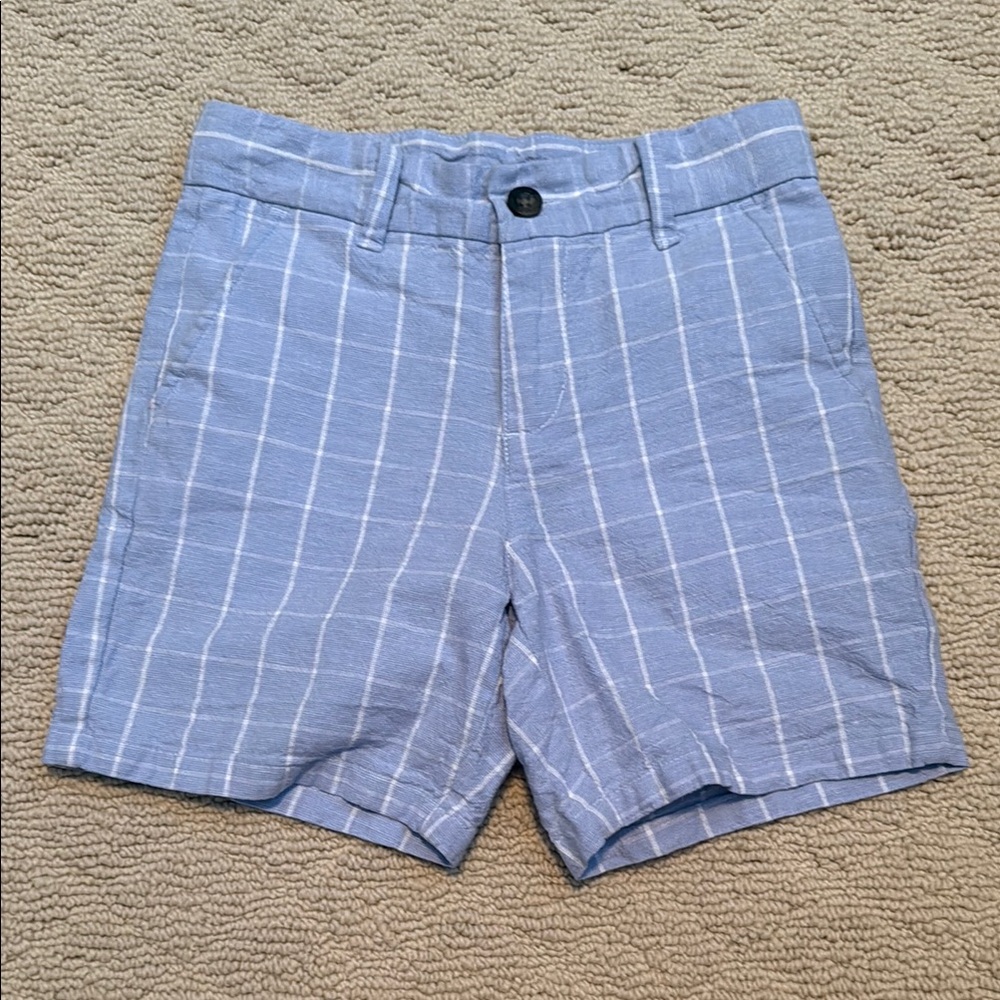 Janie and Jack boys size 5 Light Blue Windowpane Cotton Linen Shorts